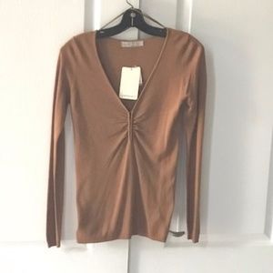 NWT Zara Tan V-Neck Sweater "S"